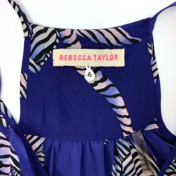 Rebecca Taylor Bow Print Ruffle Silk Tank Top  Sz 4 - Picture 6 of 16